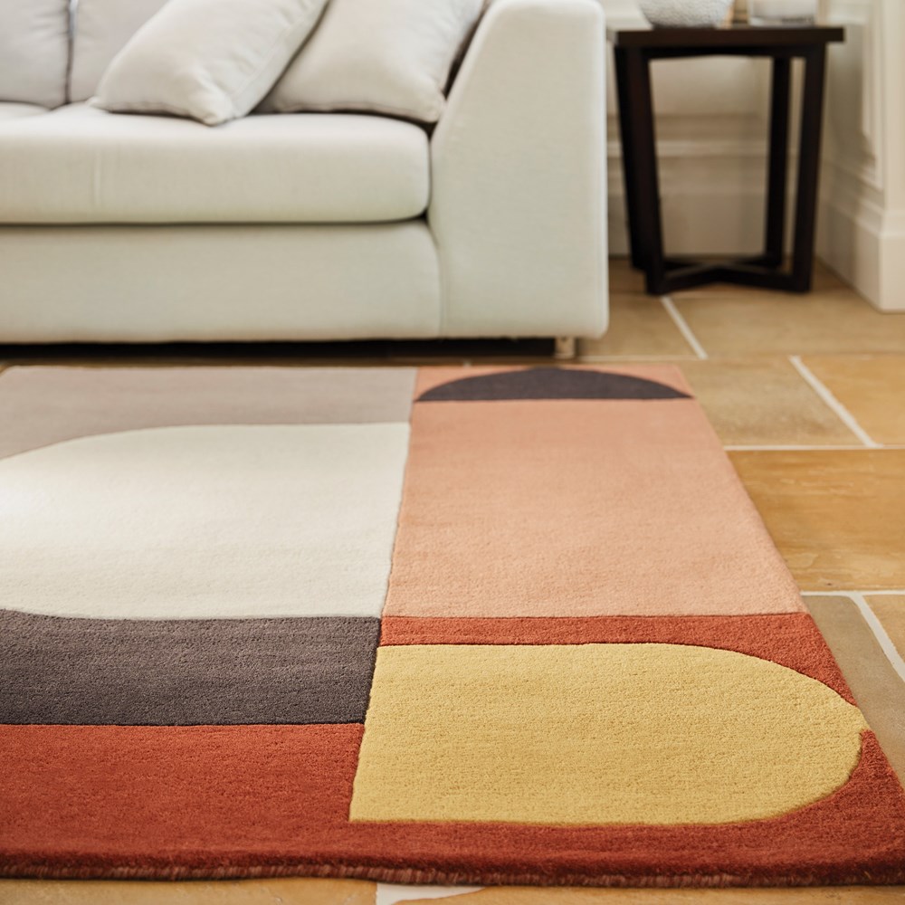 Bauhaus 2 Geometric Wool Rugs in Brown Multi